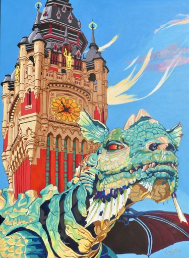 Pittura intitolato "le dragon de Calais" da Christelle Vaesken, Opera d'arte originale, Acrilico