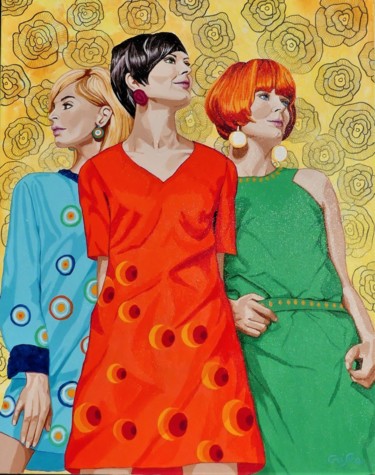 Painting titled "femmes des années 60" by Christelle Vaesken, Original Artwork, Acrylic
