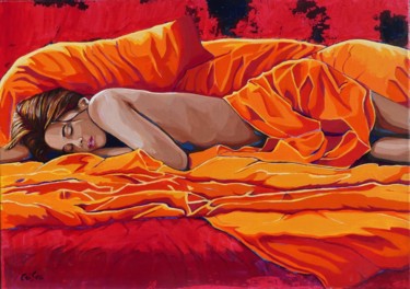 Painting titled "endormie2" by Christelle Vaesken, Original Artwork, Acrylic