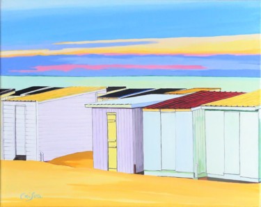 Painting titled "chalets  blancs au…" by Christelle Vaesken, Original Artwork, Acrylic