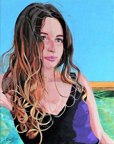 Painting titled "Hailey-Hannah" by Christelle Vaesken, Original Artwork, Acrylic