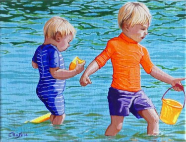 Pintura titulada "jeux de plage" por Christelle Vaesken, Obra de arte original, Acrílico