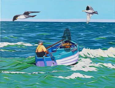 Pintura titulada "un pêcheur sur son…" por Christelle Vaesken, Obra de arte original, Acrílico