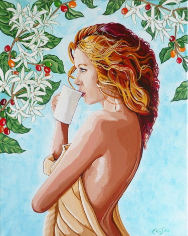 Pittura intitolato "fleur et fruits du…" da Christelle Vaesken, Opera d'arte originale, Acrilico