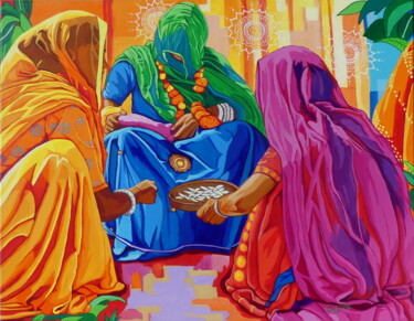aux couleurs indiennes Painting titled "aux couleurs indien…" by Christelle Vaesken, Original Art, Acrylic