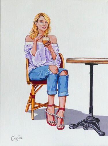 Peinture intitulée "en terrasse" par Christelle Vaesken, Œuvre d'art originale, Acrylique