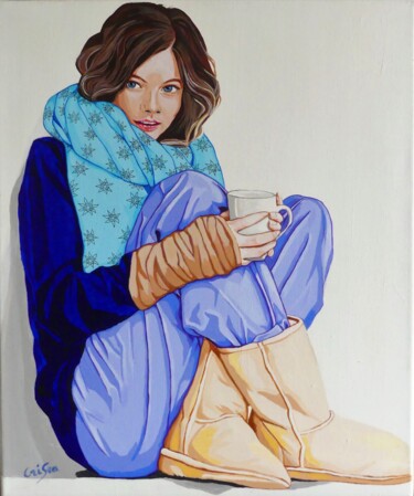 Painting titled "Jeune femme" by Christelle Vaesken, Original Artwork, Acrylic