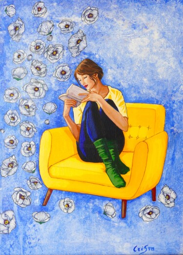 Pintura titulada "lectrice 2" por Christelle Vaesken, Obra de arte original, Acrílico Montado en Bastidor de camilla de made…