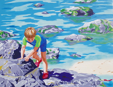 Painting titled "petit garçon plage…" by Christelle Vaesken, Original Artwork, Acrylic