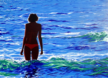 Malerei mit dem Titel "fille au bikini rou…" von Christelle Vaesken, Original-Kunstwerk, Acryl