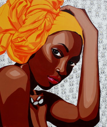 Картина под названием "fille au turban ora…" - Christelle Vaesken, Подлинное произведение искусства, Акрил
