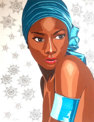 Painting titled "africaine au turban…" by Christelle Vaesken, Original Artwork, Acrylic