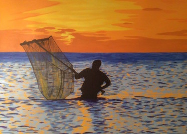Peinture intitulée "pêcheur de crevettes" par Christelle Vaesken, Œuvre d'art originale, Acrylique