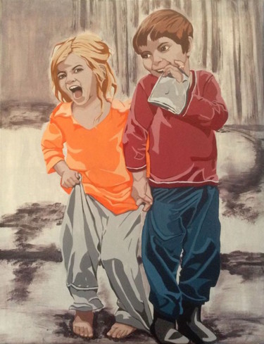 Malarstwo zatytułowany „enfants-tziganes” autorstwa Christelle Vaesken, Oryginalna praca, Akryl