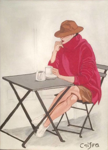 Painting titled "cafe-en-terrasse" by Christelle Vaesken, Original Artwork, Acrylic