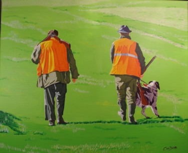 Painting titled "chasseurs" by Christelle Vaesken, Original Artwork, Acrylic