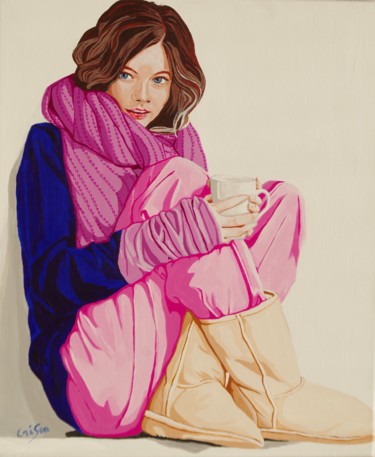 Malarstwo zatytułowany „cafe au chaud” autorstwa Christelle Vaesken, Oryginalna praca, Akryl