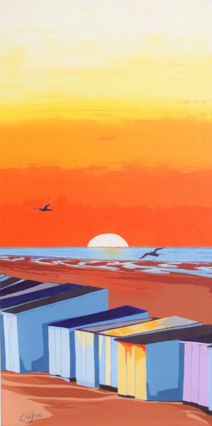 Peinture intitulée "chalets au soleil c…" par Christelle Vaesken, Œuvre d'art originale, Acrylique