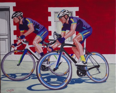 Painting titled "cyclistes" by Christelle Vaesken, Original Artwork, Acrylic