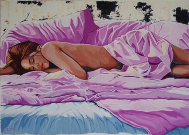Painting titled "endormie" by Christelle Vaesken, Original Artwork, Acrylic