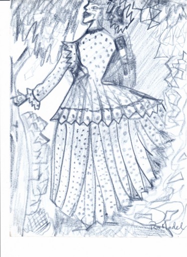 Drawing titled "ARTDW1 DAMA  AZUL" by Ro Model, Original Artwork, Pencil