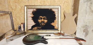 Arte têxtil intitulada "Jimi" por Crochet Du Droit, Obras de arte originais, Fio Montado em Painel de madeira