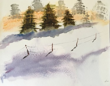 Painting titled "paysage d'hiver" by Crocro, Original Artwork, Watercolor