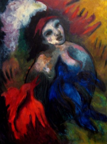 Painting titled "Bird Woman" by Catherine Rogers, Original Artwork, Oil