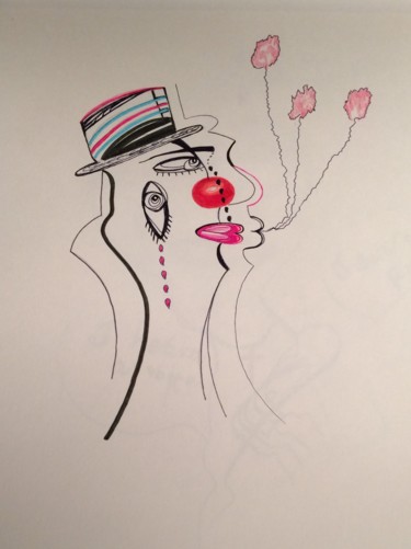 Dessin intitulée "Adieu mon clown 2" par Lrog, Œuvre d'art originale