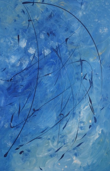 Peinture intitulée "bleu océan" par Ophélie Croquet, Œuvre d'art originale, Gouache