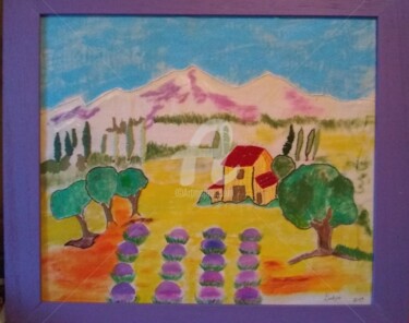 Textile Art titled "PROVENCE - Champ de…" by Lodya, Original Artwork, Embroidery Mounted on Wood Panel