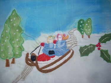 Textile Art titled "LES ENFANTS SUR LA…" by Lodya, Original Artwork, Embroidery