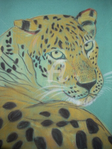 Painting titled "the panther" by Lodya, Original Artwork, Pastel