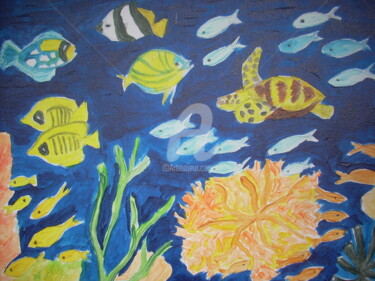 Painting titled "LES POISSONS MARINS" by Lodya, Original Artwork, Oil