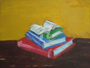 Schilderij getiteld "Les livres" door Lodya, Origineel Kunstwerk, Olie