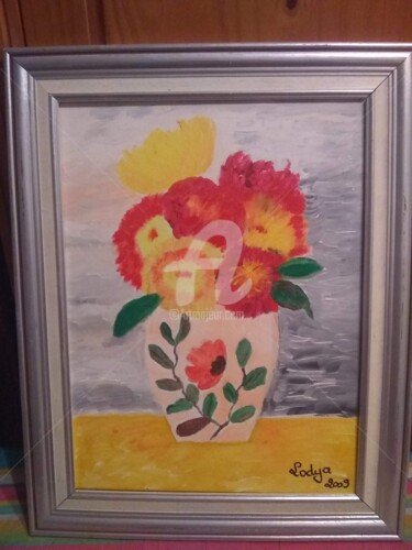 Painting titled "Lucia flowers" by Lodya, Original Artwork, Oil Mounted on Other rigid panel