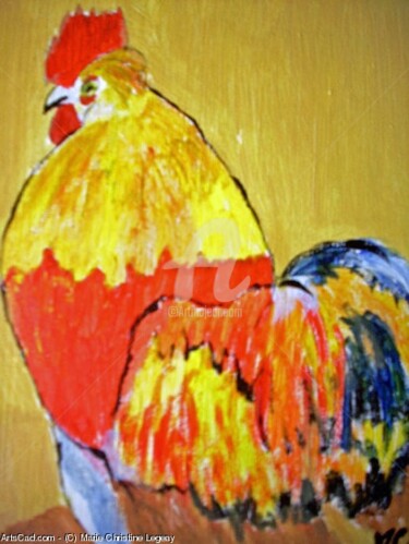 Malerei mit dem Titel "COQ - COCK - HAHN" von Lodya, Original-Kunstwerk, Öl