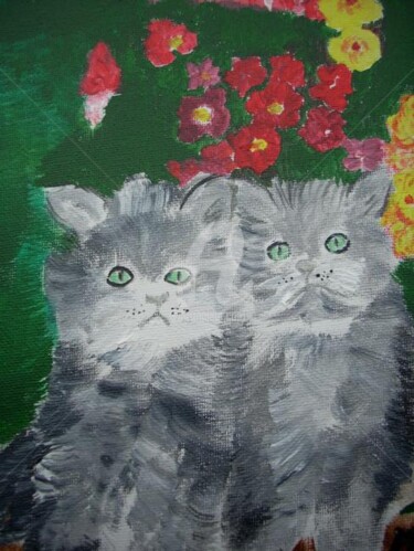 Painting titled "LES CHATONS - THE C…" by Lodya, Original Artwork, Oil