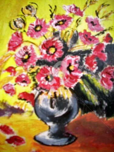 Painting titled "FLEURS flowers" by Lodya, Original Artwork, Oil