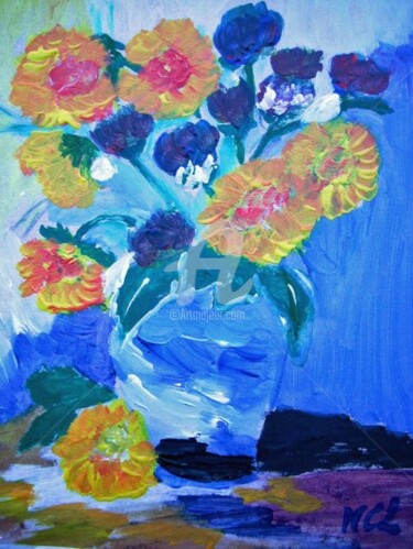 Painting titled "VASE DE FLEURS - FL…" by Lodya, Original Artwork, Oil