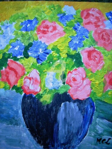 Peinture intitulée "BLUE VASE" par Lodya, Œuvre d'art originale, Huile