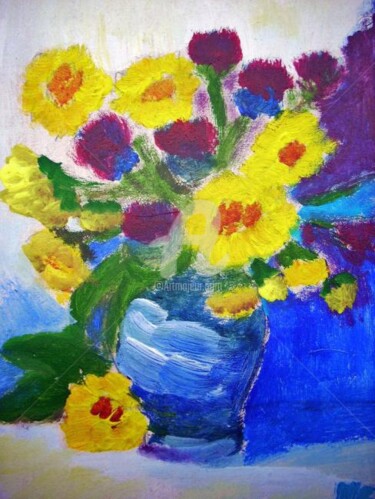 Peinture intitulée "vase de tournesols" par Lodya, Œuvre d'art originale, Huile