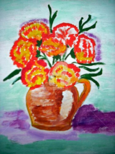Painting titled "vase de fleurs" by Lodya, Original Artwork, Oil