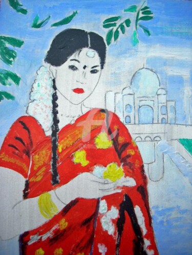 Peinture intitulée "femme indienne" par Lodya, Œuvre d'art originale, Huile