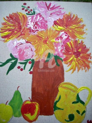 Peinture intitulée "vase de fleurs" par Lodya, Œuvre d'art originale, Huile