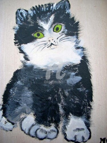 Painting titled "chat noir et blanc" by Lodya, Original Artwork, Oil