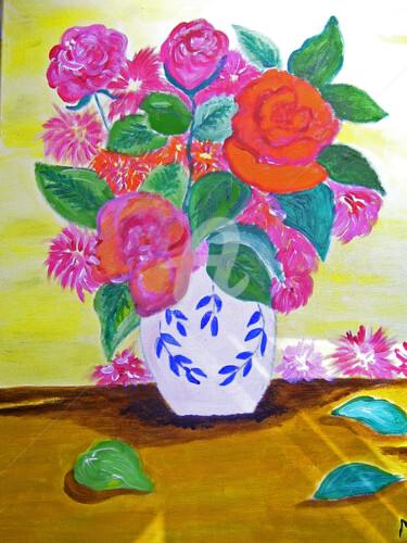 Painting titled "VASE DE FLEURS" by Lodya, Original Artwork, Oil