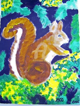 Peinture intitulée "ecureuil" par Lodya, Œuvre d'art originale, Huile