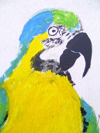 Schilderij getiteld "Oiseau ara" door Lodya, Origineel Kunstwerk, Olie