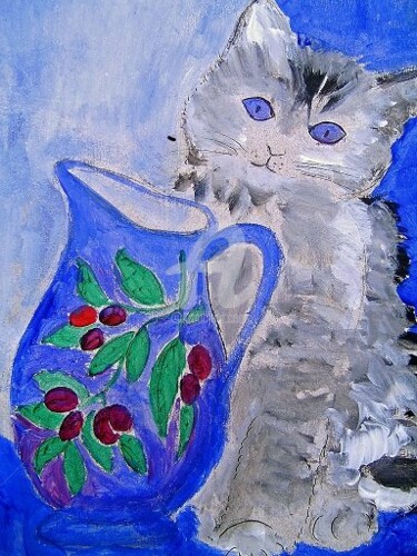 Painting titled "CAT WITH PROVENCAL…" by Lodya, Original Artwork, Oil